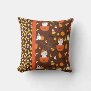 Cute Halloween Cat in Pumpkin Pattern Cushion