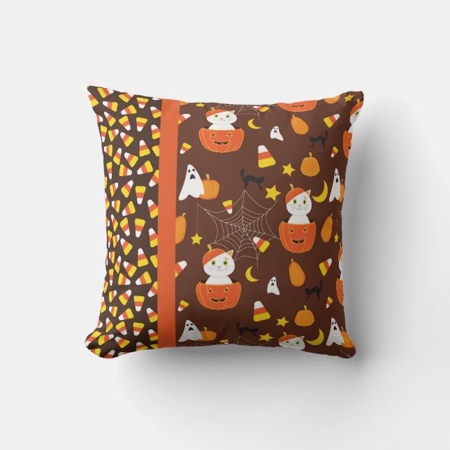 Cute Halloween Cat in Pumpkin Pattern Cushion (Front)