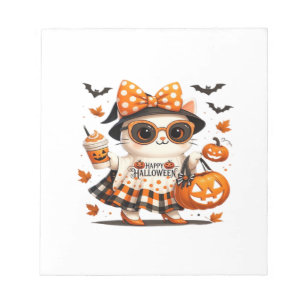 Cute Halloween Cat � Kawaii Witch Kitty with Pumpk Notepad