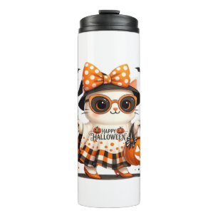 Cute Halloween Cat – Kawaii Witch Kitty with Pumpk Thermal Tumbler