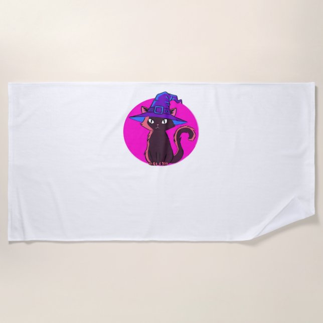Cute Halloween Cat Oversized T-Shirt Beach Towel (Front)