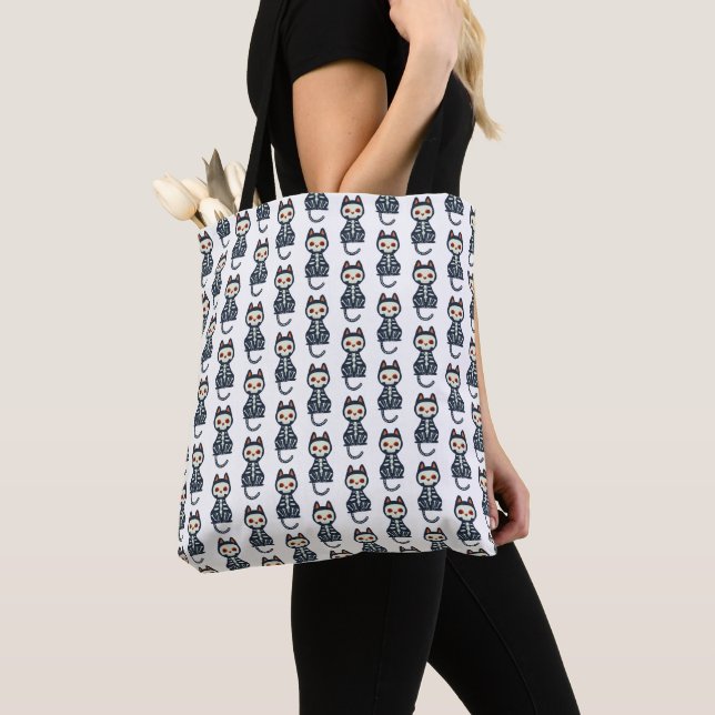 Cute Halloween Cat Pattern Tote Bag (Close Up)