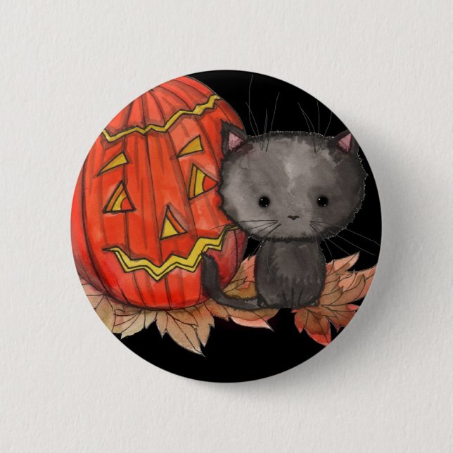 Cute Halloween Cat Pin by Molly Harrison (Front)