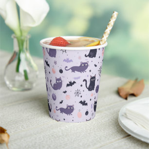 Cute Halloween cat purple Paper Cups