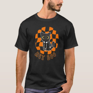 Cute Halloween Cat Skeleton Chequerboard Trick or T-Shirt