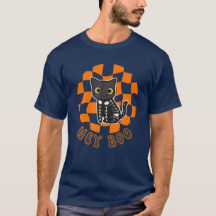 Cute Halloween Cat Skeleton Chequerboard Trick Or T-Shirt