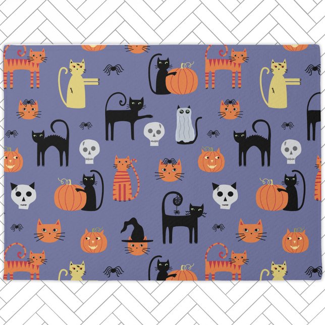 Cute Halloween Cat Spooky Doormat (Halloween Cat spooky fun door mat)