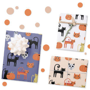 Cute Halloween Cat Spooky Wrapping Paper Sheet