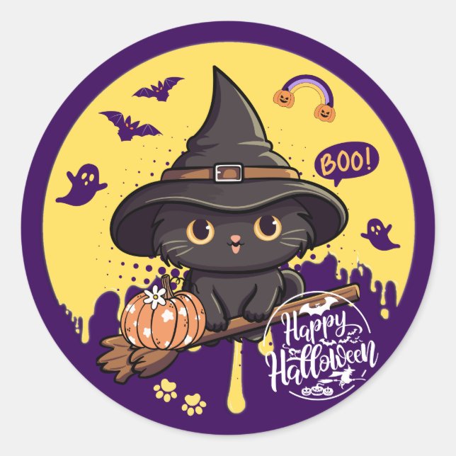 Cute Halloween Cat Sticker (Front)