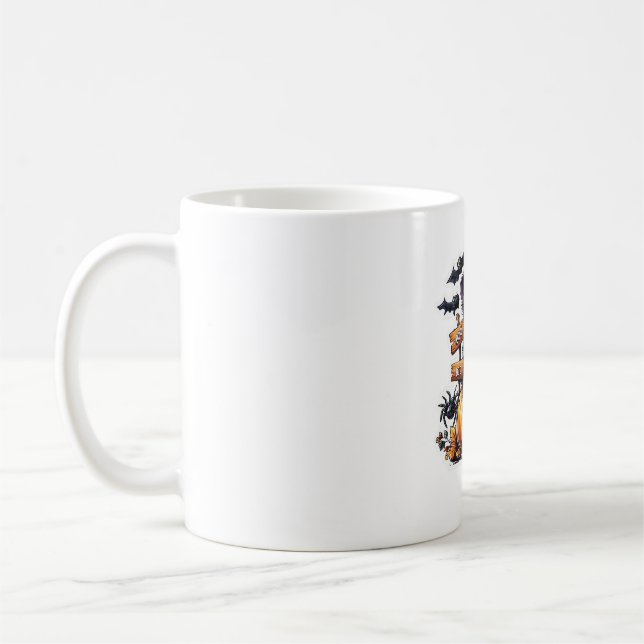 Cute Halloween Cat Sticker – Witch Hat, Pumpkin an Coffee Mug (Left)