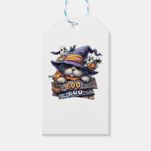Cute Halloween Cat Sticker � Witch Hat, Pumpkin an Gift Tags