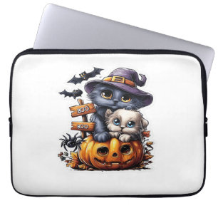 Cute Halloween Cat Sticker – Witch Hat, Pumpkin an Laptop Sleeve