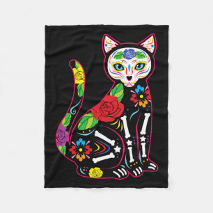 Cute Halloween Cat Sugarskull Mexican Day Of The Fleece Blanket