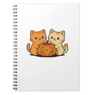 Cute Halloween Cat T-Shirt � Two Kawaii Cats Holdi Notebook