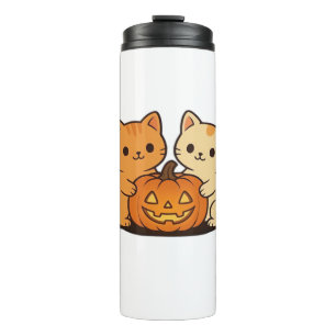 Cute Halloween Cat T-Shirt � Two Kawaii Cats Holdi Thermal Tumbler