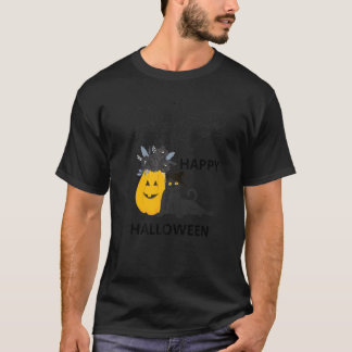 Cute Halloween Cat Witch Hat Pumpkin For Kids Girl T-Shirt
