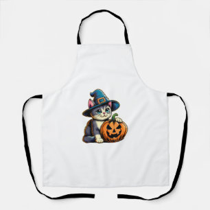 Cute Halloween Cat Witch Hat Pumpkin Kitten Cat Lo Apron