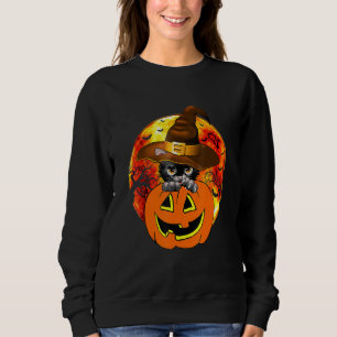 Cute Halloween Cat Witch Hat Pumpkin Scary Pet Moo Sweatshirt