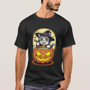 Cute Halloween Cat Witch Ramen Noodles Pumpkin Moo T-Shirt