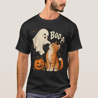 Cute Halloween Cat With Ghost And Pumpkin Boo T-Shirt