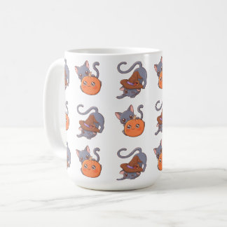 Cute Halloween Cat With Pumpkin and Witch Coffee Mug
