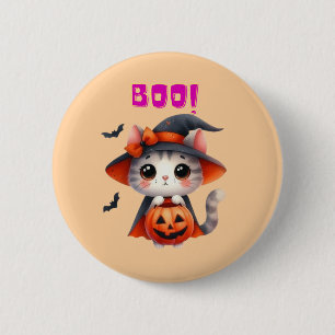 Cute Halloween Cat with Pumpkin and Witch Hat Deco 6 Cm Round Badge