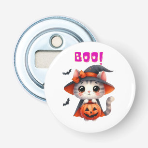 Cute Halloween Cat with Pumpkin and Witch Hat Deco Bottle Opener