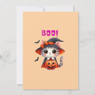 Cute Halloween Cat with Pumpkin and Witch Hat Deco Holiday Card