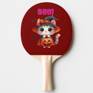 Cute Halloween Cat with Pumpkin and Witch Hat Deco Ping Pong Paddle