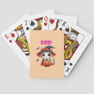 Cute Halloween Cat with Pumpkin and Witch Hat Deco Playing Cards