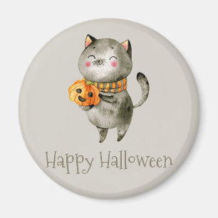 Cute Halloween Cat with Pumpkin Magnet