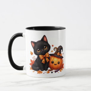 Cute Halloween Cat with Pumpkin Mug