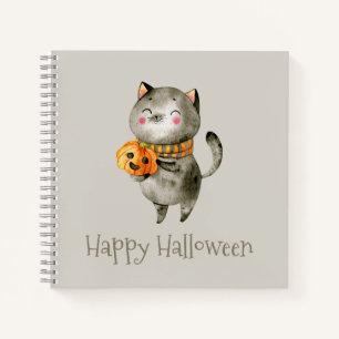 Cute Halloween Cat with Pumpkin Notebook