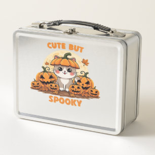 Cute Halloween Cat with Pumpkins � Kawaii Spooky F Metal Lunch Box