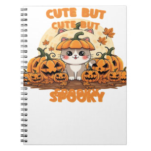 Cute Halloween Cat with Pumpkins – Kawaii Spooky F Notebook