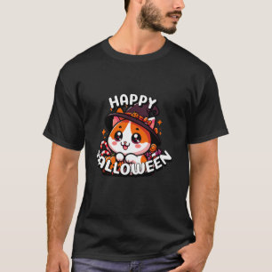 Cute Halloween Cat with Witch Hat Cute Women Hallo T-Shirt