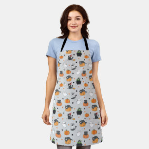 Cute Halloween Cats and Ghosts Pattern Apron