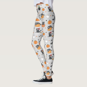 Cute Halloween Cats and Ghosts Pattern Leggings