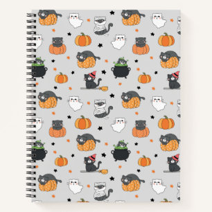 Cute Halloween Cats and Ghosts Pattern Notebook