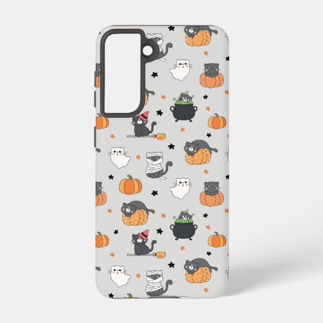 Cute Halloween Cats and Ghosts Pattern Samsung Galaxy S21 Case (Back)