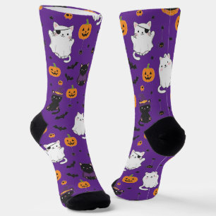 Cute Halloween Cats and Pumpkins Pattern Socks 