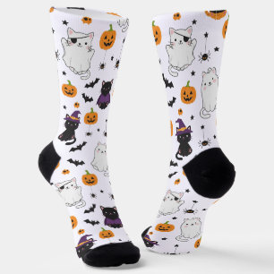Cute Halloween Cats and Pumpkins Pattern Socks