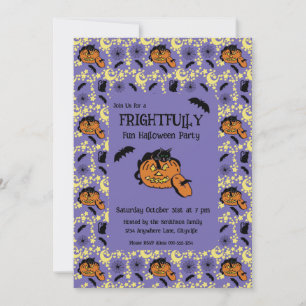 Cute Halloween Cats, Bats and Stars Invitation
