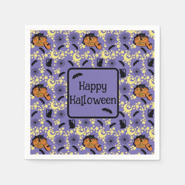 Cute Halloween Cats, Bats and Stars Napkin (Front)