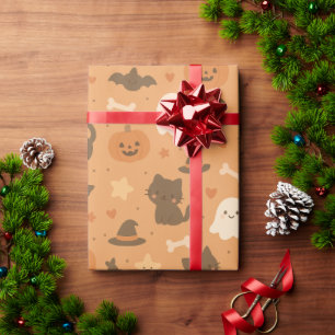Cute Halloween Cats Ghosts & Pumpkins Pattern Wrapping Paper