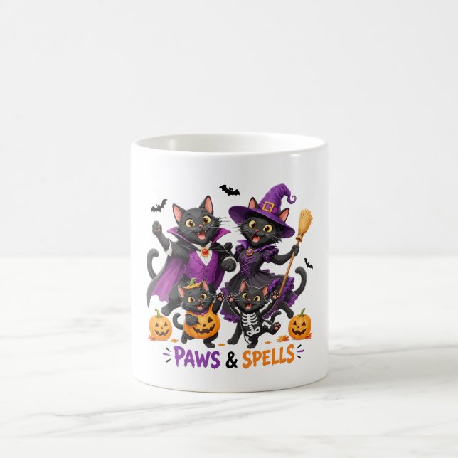 Cute Halloween Cats Paws and Spells Coffee Mug (Center)