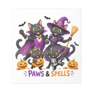 Cute Halloween Cats Paws and Spells Notepad