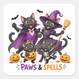 Cute Halloween Cats Paws and Spells Square Sticker