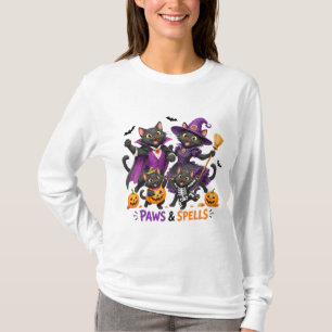 Cute Halloween Cats Paws and Spells T-Shirt