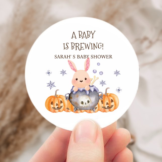 Cute Halloween Cauldron Baby is Brewing Shower Classic Round Sticker (Cute Halloween Cauldron Baby is Brewing Shower Classic Round Sticker)